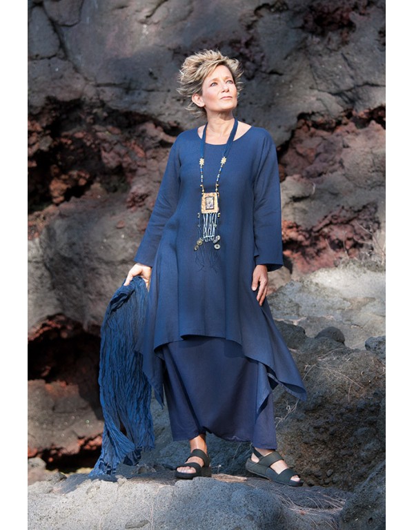 tunique en lin bleu intense pour une virée orientale, Sarouel jupe assorti