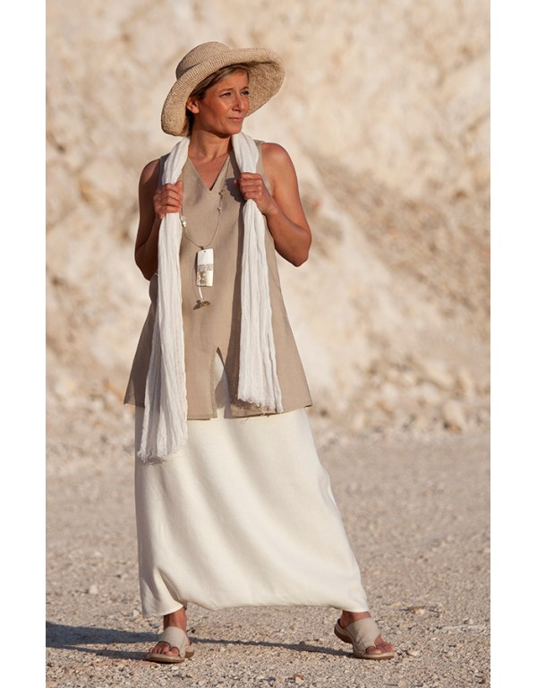 Ensemble en lin pour femme: tunique en lin beige et sarouel-jupe