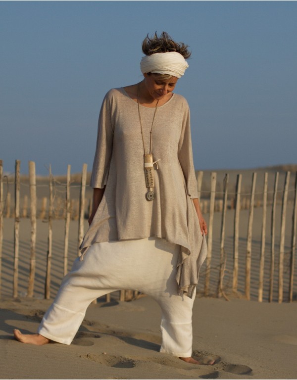 Tunique asymétrique en jersey de lin gris pâle
