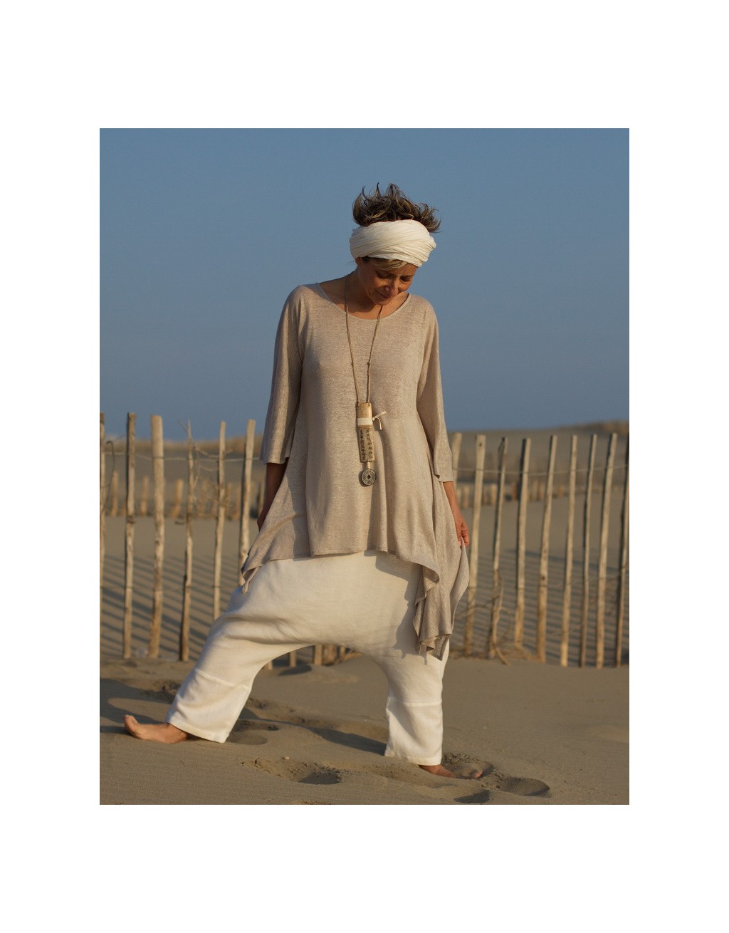Tunique asymétrique en jersey de lin gris pâle