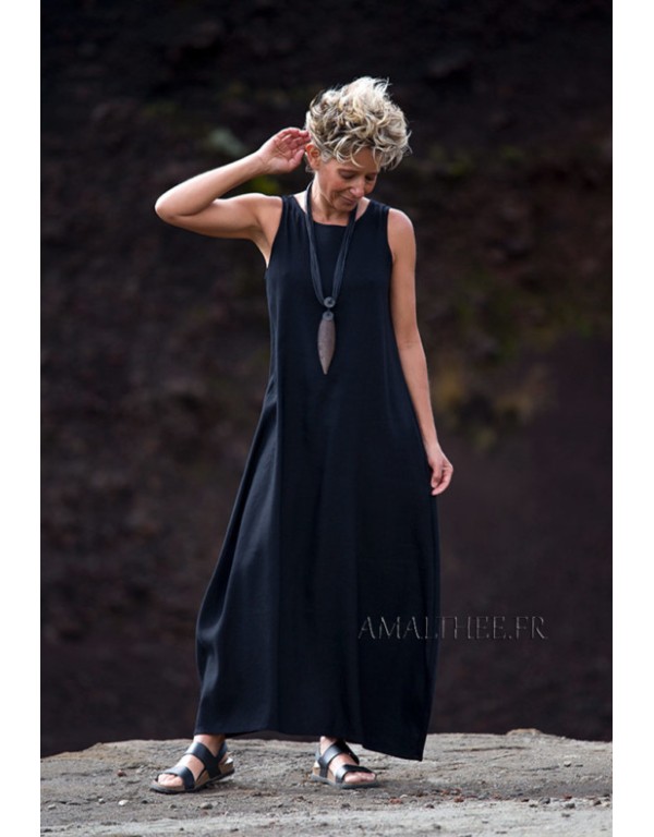 ROBE OLGA EN LIN TENCEL NOIR