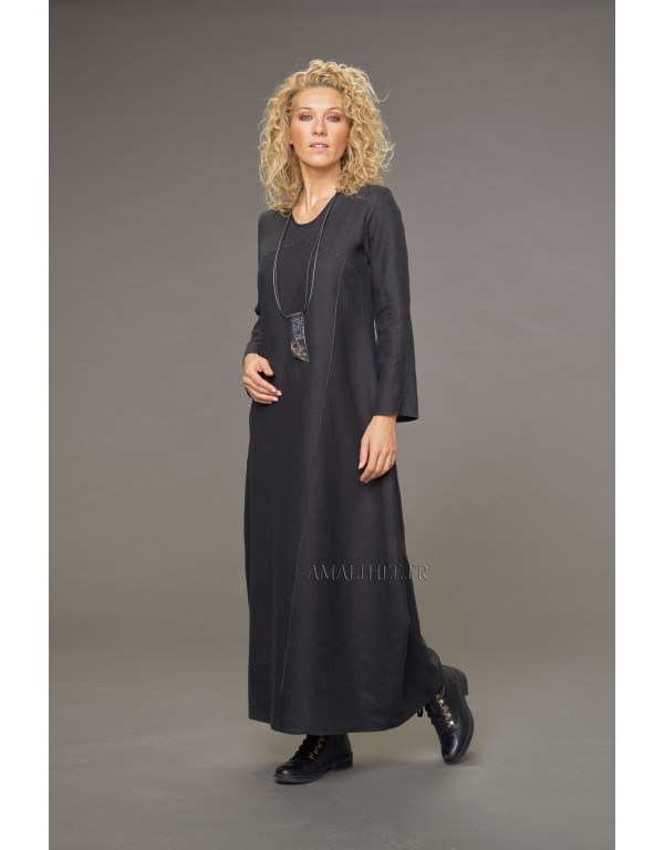 Robe Manon surpiquée en lin noir