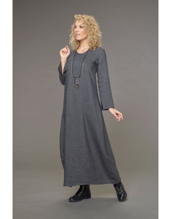 ROBE MANON SURPIQUÉE EN LIN GRIS ARDOISE