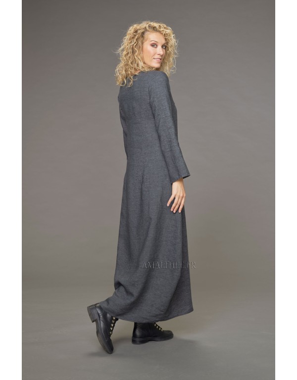 ROBE MANON SURPIQUÉE EN LIN GRIS ARDOISE