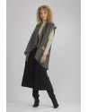 GILET VESTE ALICE BICOLORE SANS MANCHES EN LIN LAINE VERT AMANDE/GRIS (DÉLAI 15 JOURS)