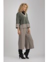 TOP MAEVA AVEC MANCHES EN LIN LAINE BICOLORE VERT AMANDE/GRIS TAUPE