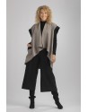 GILET VESTE ALICE  SANS MANCHES EN LIN LAINE GRIS TAUPE/NOIR