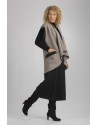 GILET VESTE ALICE  SANS MANCHES EN LIN LAINE GRIS TAUPE/NOIR