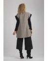 GILET VESTE ALICE  SANS MANCHES EN LIN LAINE GRIS TAUPE/NOIR