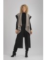 GILET VESTE ALICE BICOLORE SANS MANCHES EN LIN LAINE GRIS TAUPE/NOIR (Délai 15 jours)