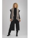 GILET VESTE ALICE  SANS MANCHES EN LIN LAINE GRIS TAUPE/NOIR