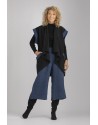 GILET VESTE ALICE BICOLORE SANS MANCHES EN LIN LAINE NOIR/INDIGO (Délai 15 jours)