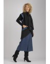 GILET VESTE ALICE  SANS MANCHES EN LIN LAINE NOIR/INDIGO