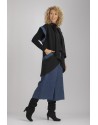GILET VESTE ALICE BICOLORE SANS MANCHES EN LIN LAINE NOIR/INDIGO (Délai 15 jours)