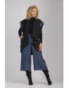 GILET VESTE ALICE  SANS MANCHES EN LIN LAINE NOIR/INDIGO