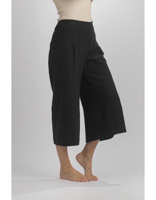 PANTALON JUPE CULOTTE AXEL EN LIN LAINE NOIR