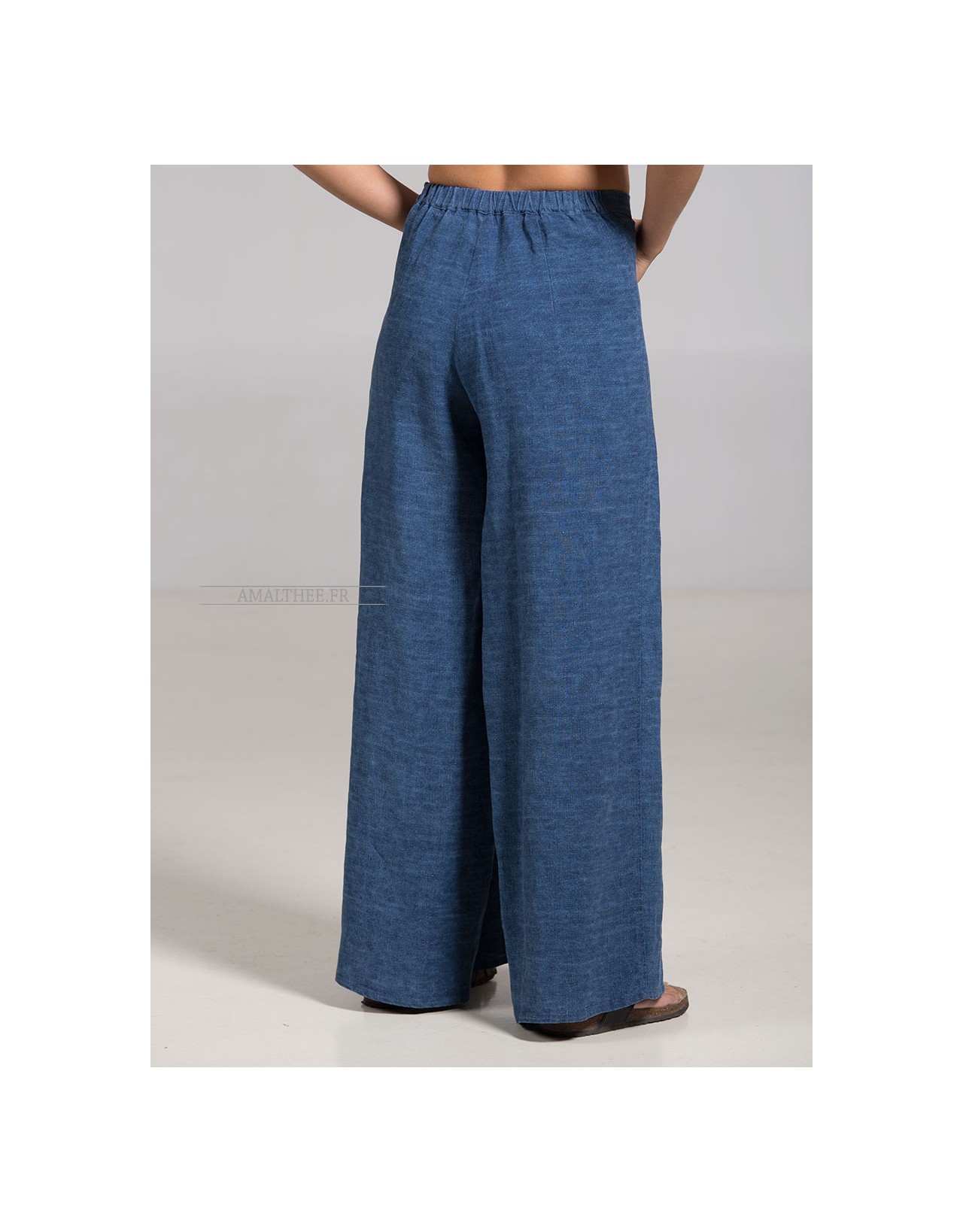 PANTALON LARGE BABA EN LIN BLEU INDIGO