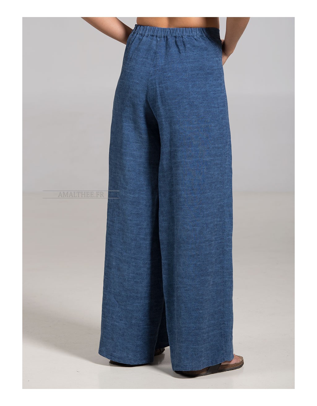 PANTALON LARGE BABA EN LIN BLEU INDIGO