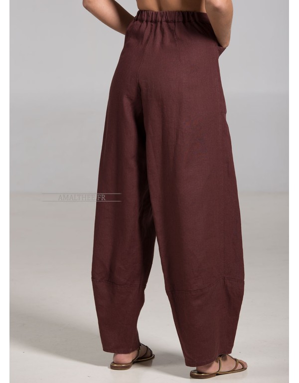 PANTALON BULLE EN LIN ACAJOU