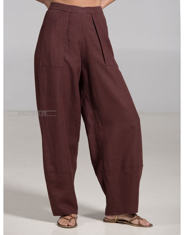 PANTALON BULLE EN LIN ACAJOU