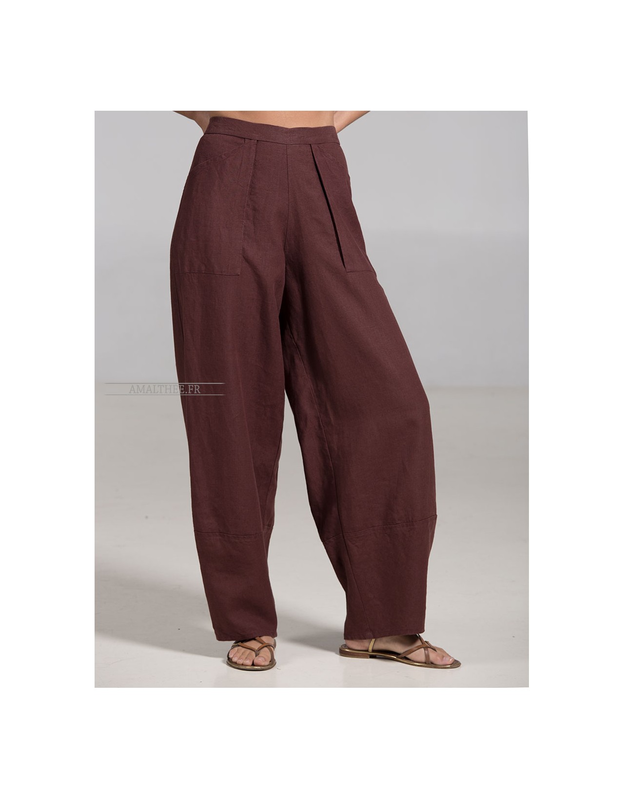 PANTALON BULLE EN LIN ACAJOU