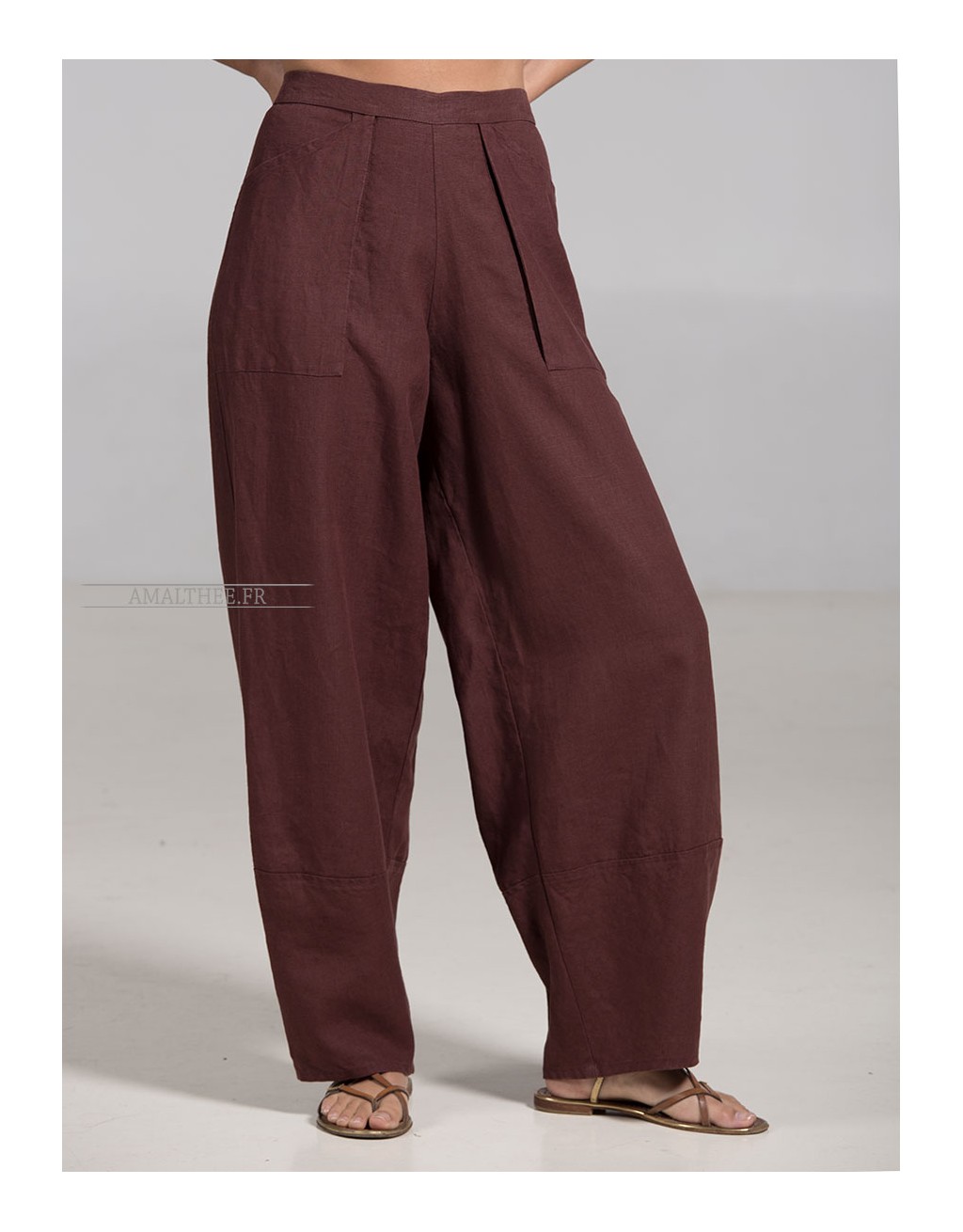 PANTALON BULLE EN LIN ACAJOU