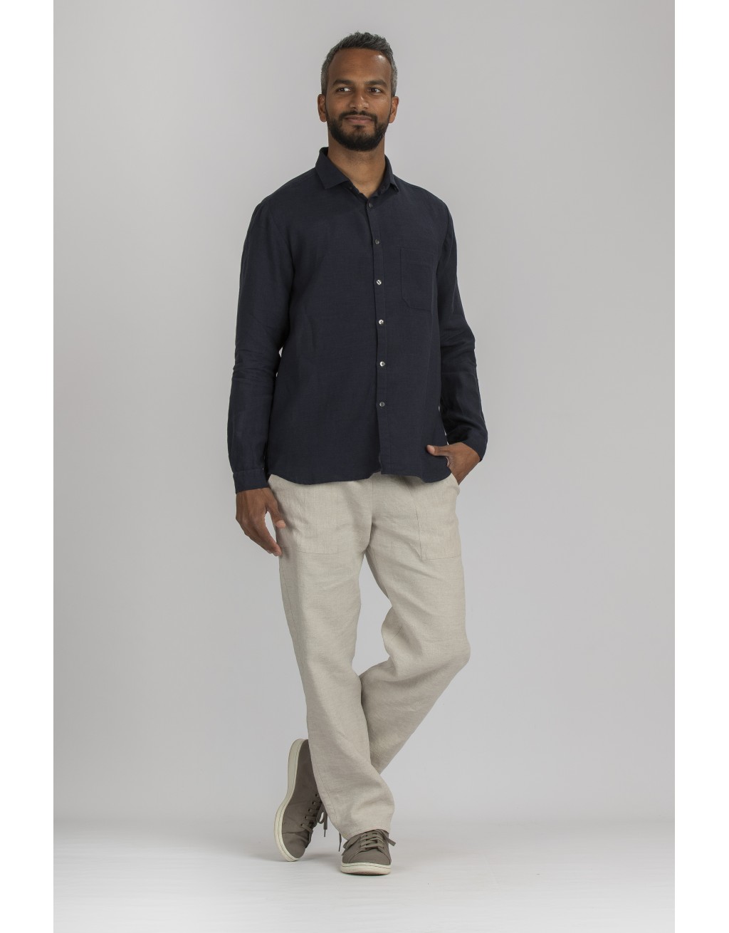 CHEMISE EN LIN  EPAIS BLEU MARINE  MANCHES LONGUES  ARTHUR