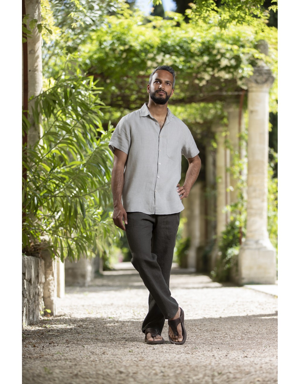 CHEMISE EN LIN VERT D'EAU MANCHES COURTES ET PANTALON LIN