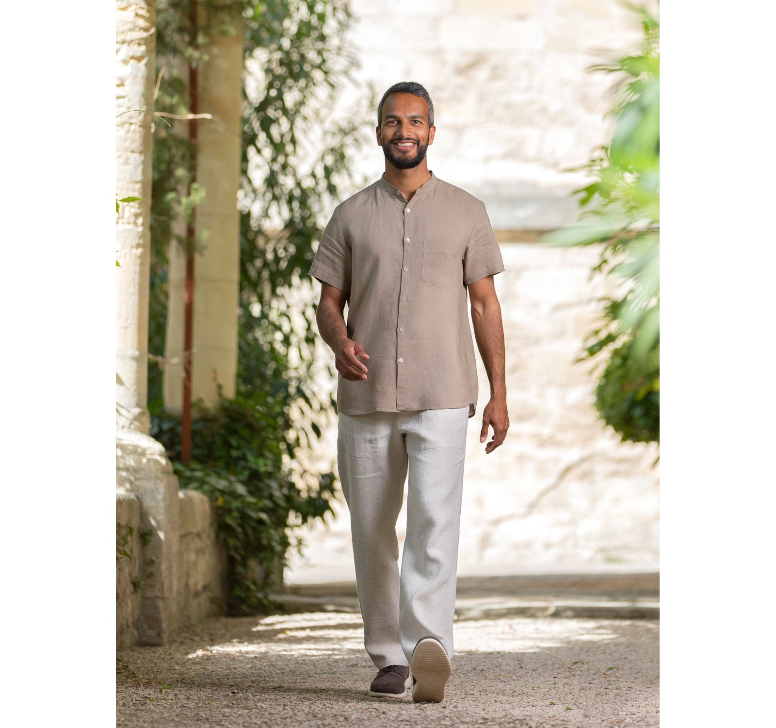 Ensemble en lin homme beige kaki – Chemise Soan manches courtes et pantalon en lin