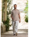 CHEMISE EN LIN BEIGE KAKI MANCHES COURTES  MATHIS ET PANTALON EN LIN