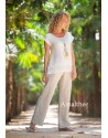 TOP SELENE EN VOILE DE LIN BLANC CASSE AVEC PANTALON BARBARA DROIT EN LIN NATUREL