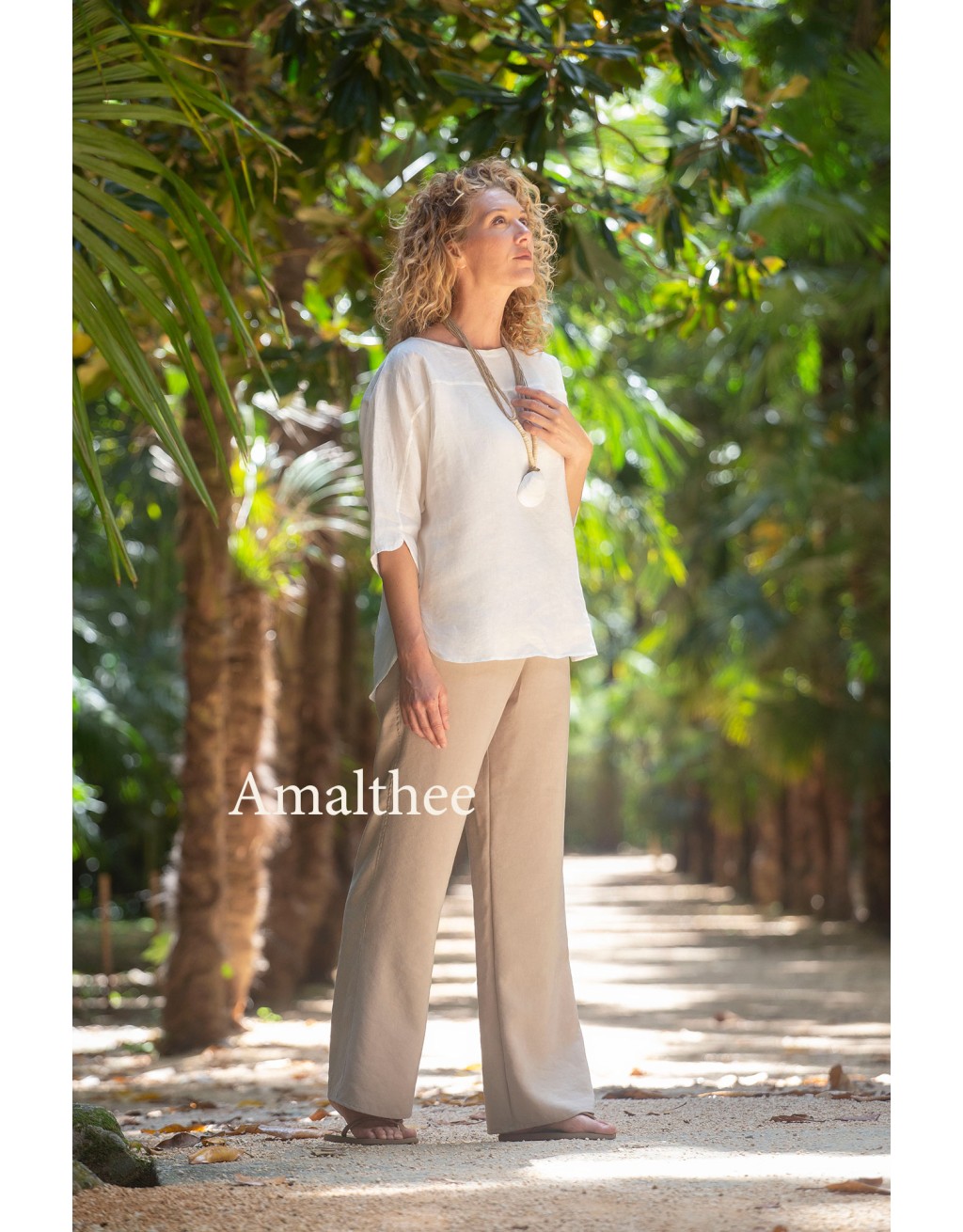 TOP CLARISSE EN LIN BLANC CASSE ET PANTALON SABLE EN LIN/TENCEL