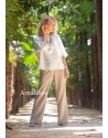 TOP CLARISSE EN LIN BLANC CASSE ET PANTALON SABLE EN LIN/TENCEL