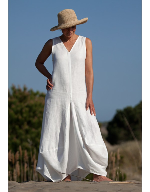 Robe longue Moon  en lin blanc