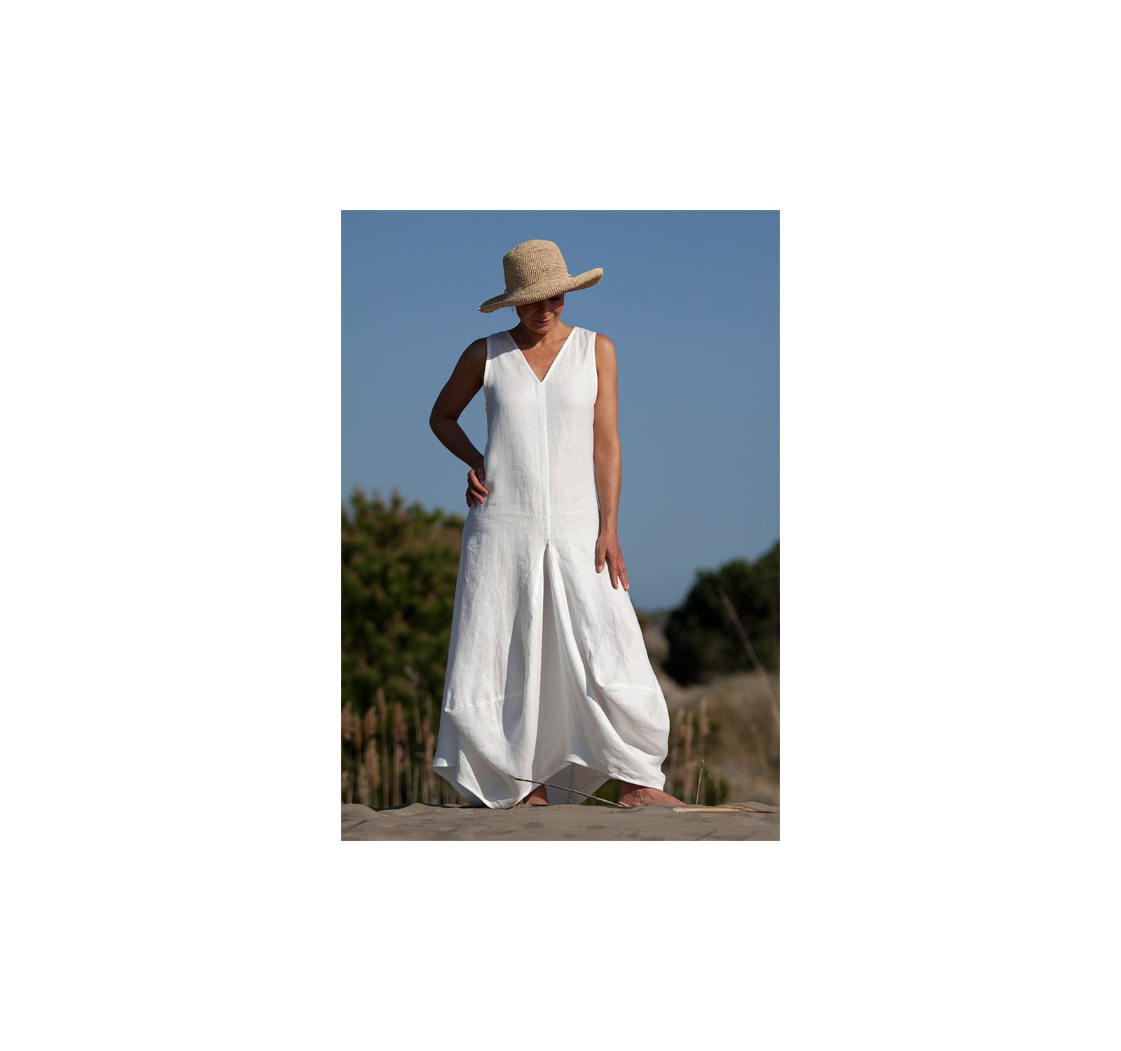 Robe longue Moon  en lin blanc