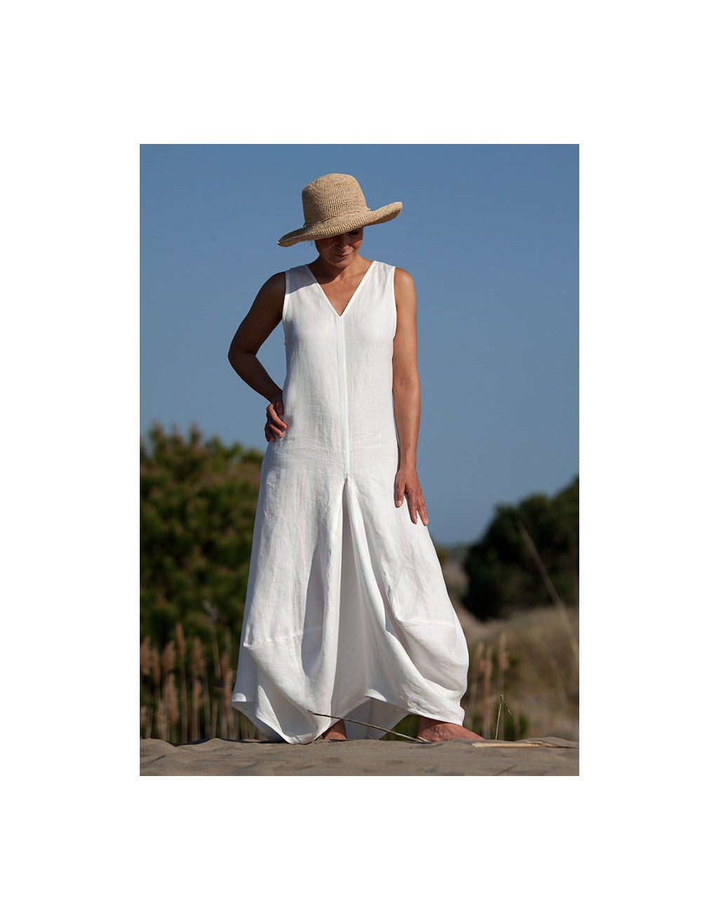 Robe longue Moon  en lin blanc