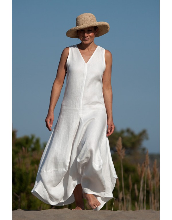 Robe longue Moon  en lin blanc