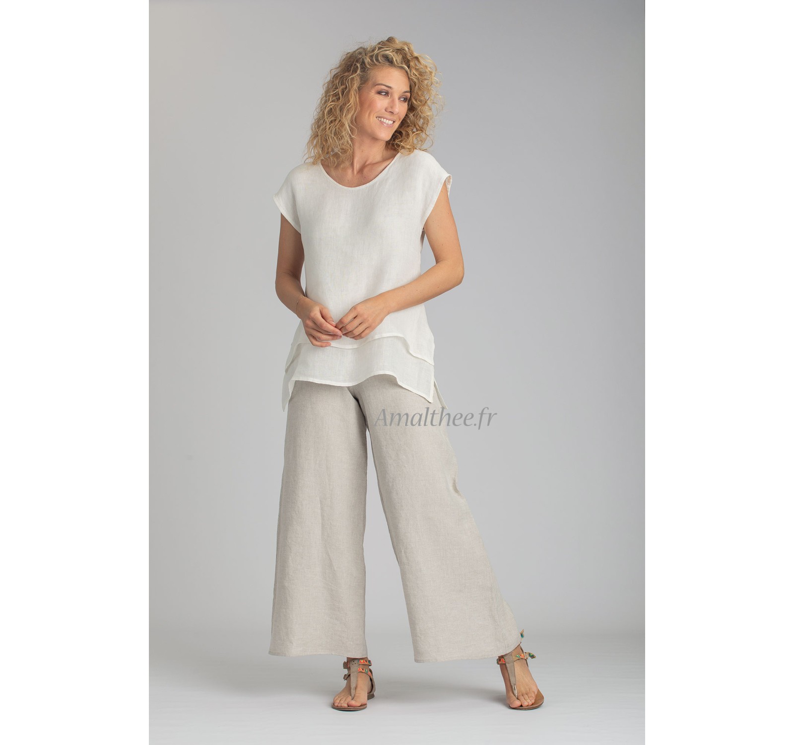 TOP SELENE EN VOILE DE LIN ET PANTALON BABA EN LIN FICELLE