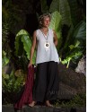 PANTALON  EN LIN NOIR ET TOP EN VOILE DE LIN BLANC