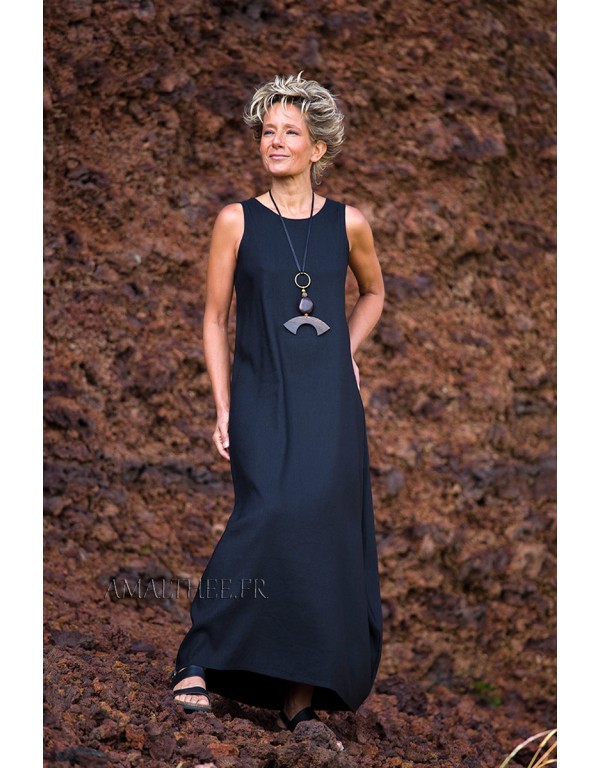 ROBE OLGA LONGUE EN LIN TENCEL NOIR