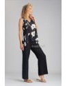 TOP VESUVE AVEC IMPRIMES FLORALES SUR PANTALON NOIR