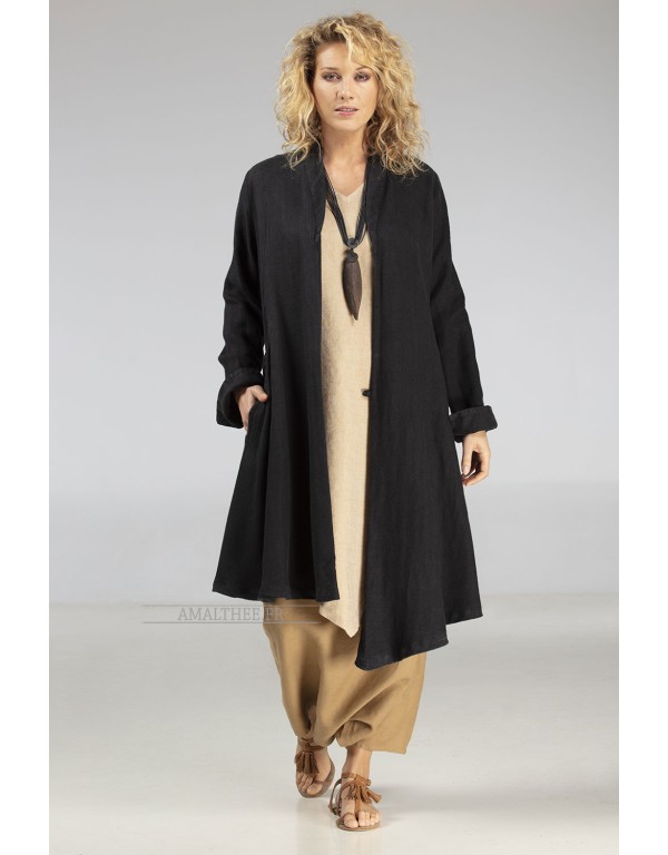 MANTEAU ASYMÉTRIQUE EN LIN NOIR