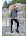 TOP CAMILLE BICOLORE EN LIN CHAMBRAY GRIS PIERRE/TAUPE AVEC JEGGING NOIR