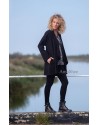 MANTEAU LISE EN LIN LAINE COULEUR NOIR AVEC DRAPE SUR LE DEVANT AVEC LA TUNIQUE ALAYA DESTRUCTUREE