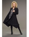 MANTEAU ADELE LONG DESTRUCTURE EN  LIN ET LAINE COULEUR NOIR ET TUNIQUE ALAYA IMPRIME VERT D'EAU