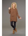 MANTEAU LISE EN LIN LAINE COULEUR CAMEL AVEC DRAPE SUR LE DEVANT AVEC LA  TUNIQUE ALAYA DESTRUCTUREE