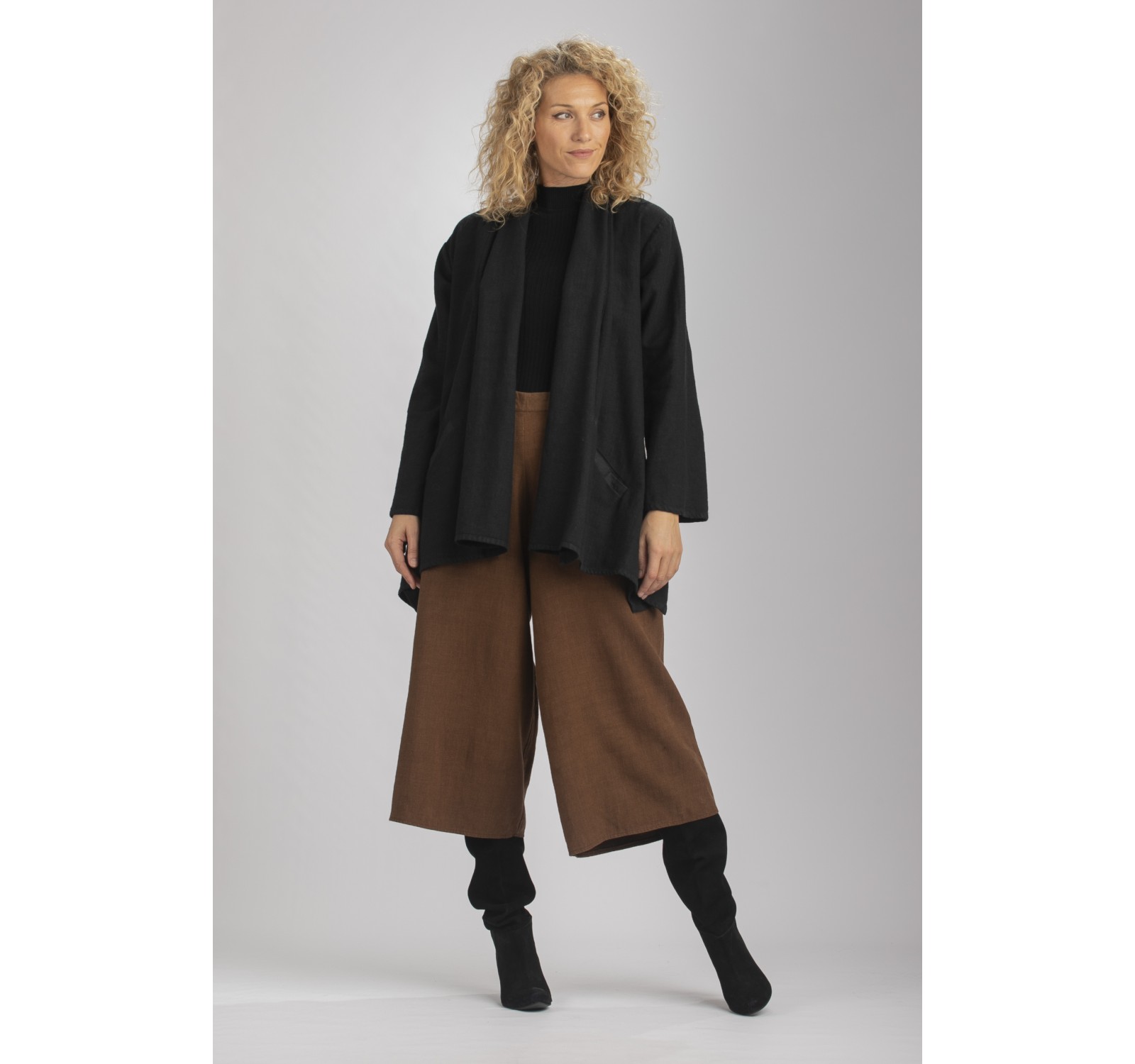 MANTEAU LISE EN LIN LAINE ET JUPE CULOTTE COULEUR CAMEL