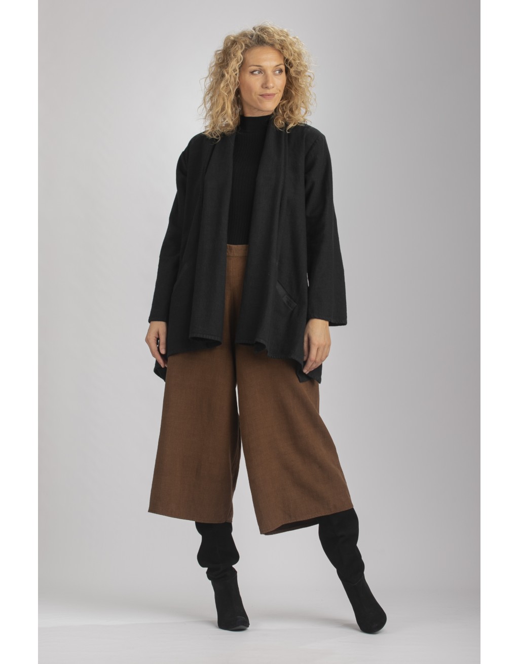 MANTEAU LISE EN LIN LAINE ET JUPE CULOTTE COULEUR CAMEL