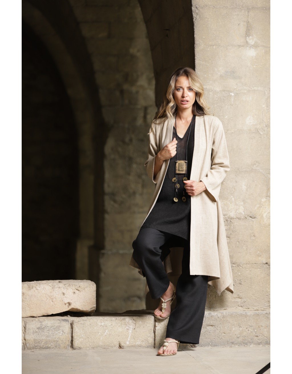 MANTEAU SAHARA EN LIN COULEUR FICELLE