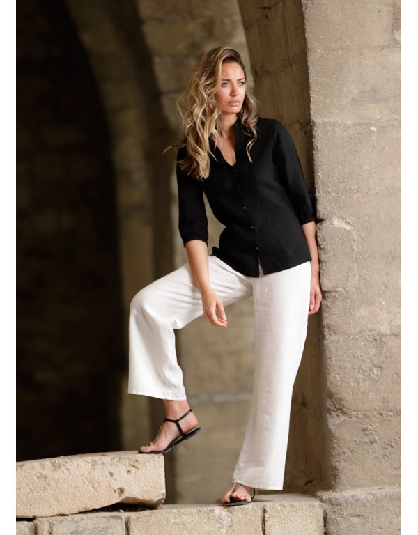 PANTALON DROIT EN LIN BLANC